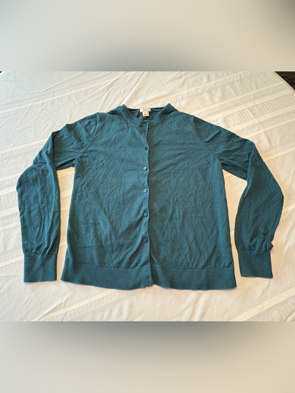 J. Crew Teal Button-Front Crewneck Cardigan